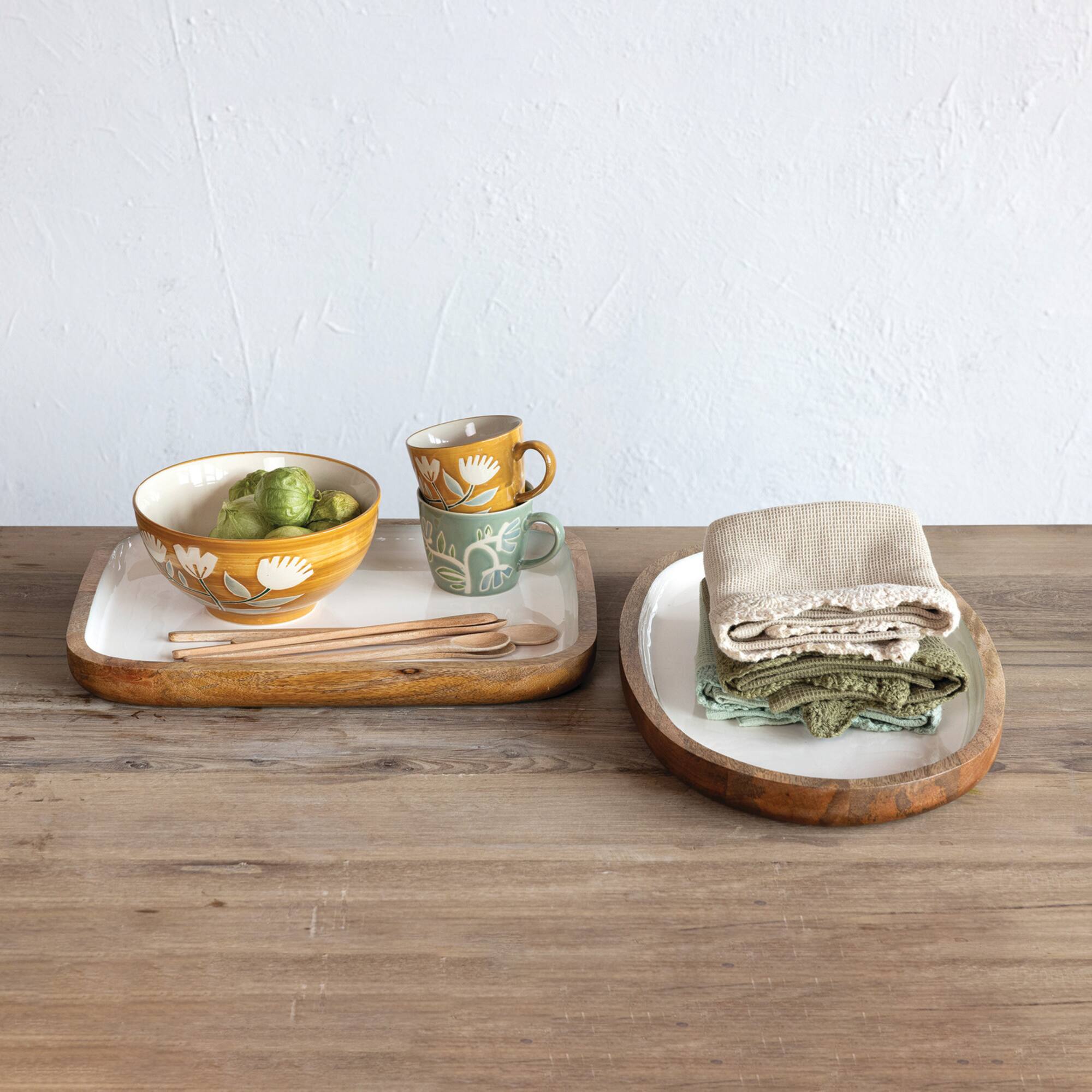 Hello Honey® 18" White Oval Enameled Mango Wood Tray